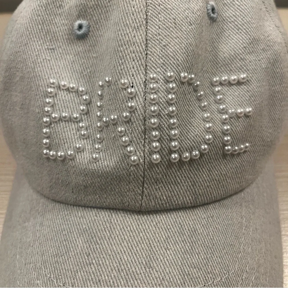 Francesca’s Pearl “BRIDE” Chambray Baseball Hat NEW NWT 🤍 Bridal Bachelorette - Picture 3 of 6